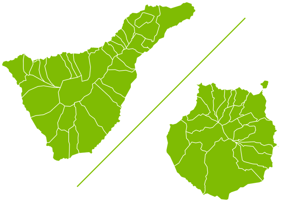 Mapa de Tenerife y Gran Canaria con las zonas comerciales de Cigarros y Puros Canarios